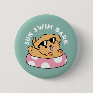 Badge Rond 5 Cm Vibes d'été Chien - Chiot flottant avec lunettes d