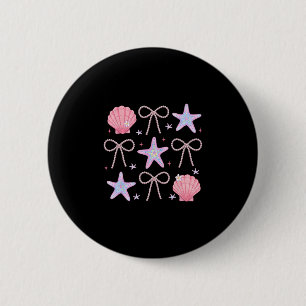 Badge Rond 5 Cm Vibes d'été Coquillage Étoile de mer Coquette Nœud