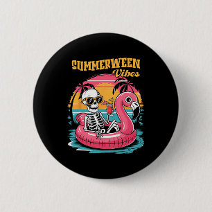 Badge Rond 5 Cm Vibes d'étéween Squelette Vacances d'été Drôle de
