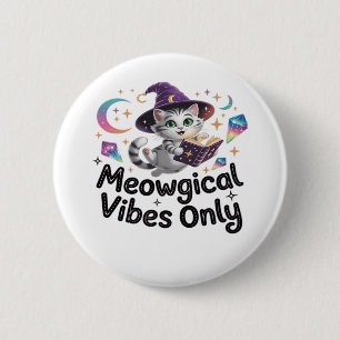 Badge Rond 5 Cm Vibes Méowgiques Uniquement, Chat Kawaii Witch Flo
