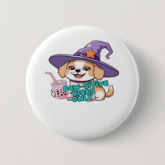 Badge Rond 5 Cm Vibes Paw seulement - Chien mignon avec thé à bull (Devant)