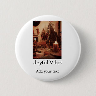 Badge Rond 5 Cm Vibrations joyeuses ajout photo famille Noël nom s