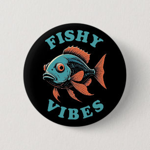 Badge Rond 5 Cm Vibrations Poissons - Poisson Drôle