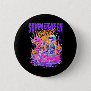 Badge Rond 5 Cm Vibres de Summerween Citrouille squelette de vacan