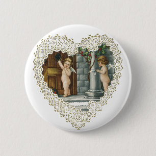 Badge Rond 5 Cm Victorienne Saint-Valentin, Anges Vintages avec le