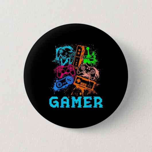 Badge Rond 5 Cm Video Game Console Controllers Clic Gamer Lover Co (Devant)