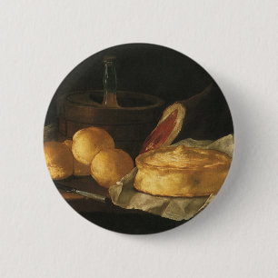 Badge Rond 5 Cm Vieille nature morte baroque avec pain, tarte, jam