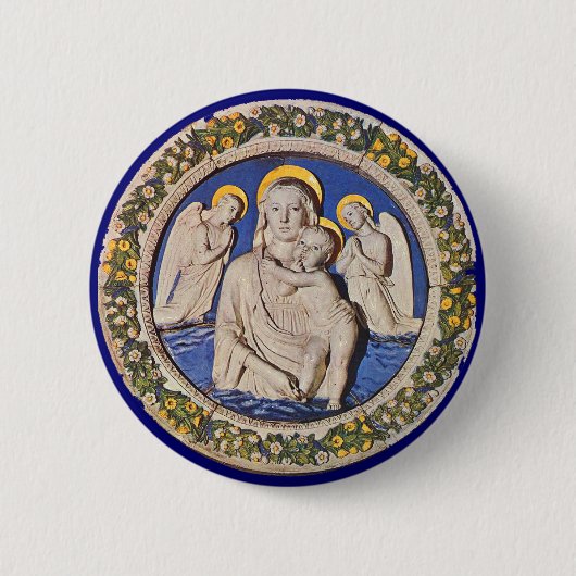 BADGE ROND 5 CM VIERGE AVEC ENFANT ET ANGELS (Devant)