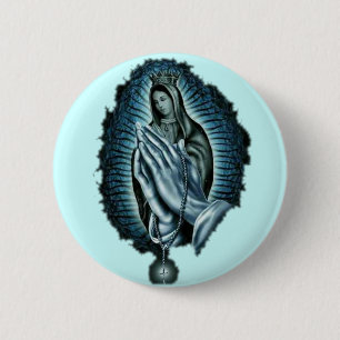 Badge Rond 5 Cm Vierge Marie béni par prière pourpre
