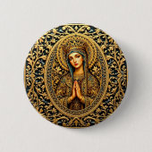 Badge Rond 5 Cm Vierge Marie Révérence Dorée (Devant)