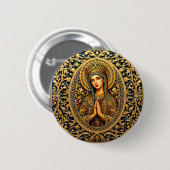 Badge Rond 5 Cm Vierge Marie Révérence Dorée (Devant & derrière)