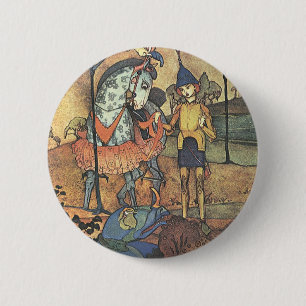 Badge Rond 5 Cm Vieux Conte de Fées, Un Chevalier Brave et Dragon