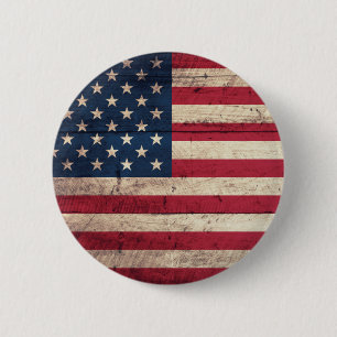 Badge Rond 5 Cm Vieux drapeau américain en bois