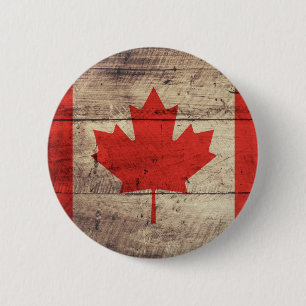 Badge Rond 5 Cm Vieux drapeau canadien en bois