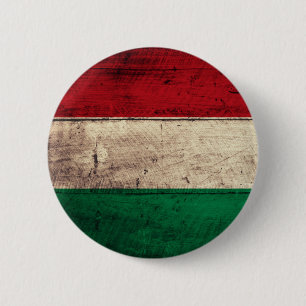 Badge Rond 5 Cm Vieux drapeau en bois de la Hongrie
