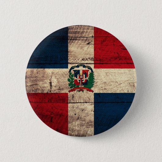 Badge Rond 5 Cm Vieux drapeau en bois de la République Dominicaine (Devant)