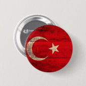 Badge Rond 5 Cm Vieux drapeau en bois de la Turquie (Devant & derrière)