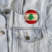 Badge Rond 5 Cm Vieux drapeau en bois de Labanon (En situation)