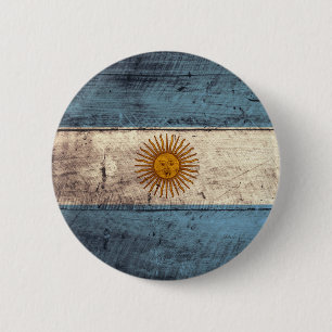 Badge Rond 5 Cm Vieux drapeau en bois de l'Argentine