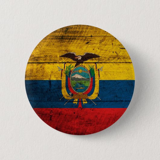 Badge Rond 5 Cm Vieux drapeau en bois de l'Equateur (Devant)