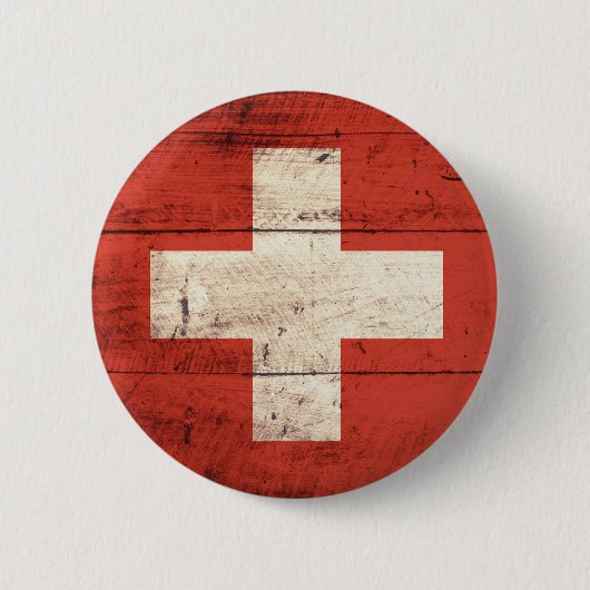 Badge Rond 5 Cm Vieux drapeau suisse en bois (Devant)