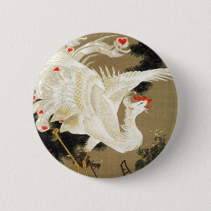 Badge Rond 5 Cm Vieux pin et Phénix blanc par Ito Jakuchu