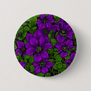 Badge Rond 5 Cm Vigne de Clematis pourpre