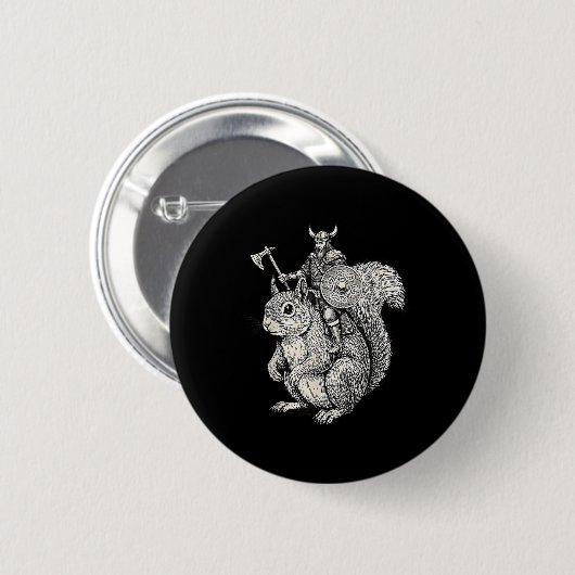 Badge Rond 5 Cm Viking Riding Squirrel Funny Warrior Art (Devant & derrière)