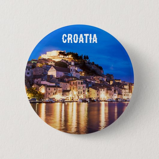 Badge Rond 5 Cm Ville croate Sibenik à la nuit 6 Cm Insigne rond (Devant)