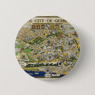 Badge Rond 5 Cm Ville de Québec avec Notes historiques Carte Vinta
