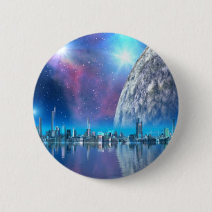 Badge Rond 5 Cm Villes d'îles de cobalt du futurs bouton/insigne