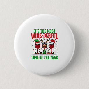 Badge Rond 5 Cm Vin de Noël Rouge Merveilleux Design