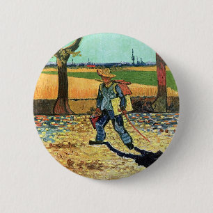 Badge Rond 5 Cm Vincent Van Gogh - Peintre en route pour son trava