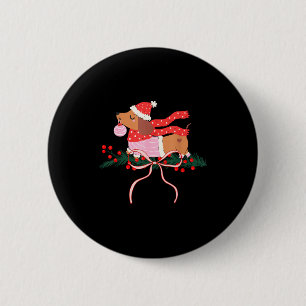 Badge Rond 5 Cm Vintage Adorable Chien Saucisse de Noël Amateur de