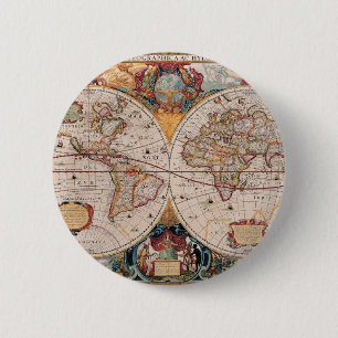 Badge Rond 5 Cm Vintage Antique Ancien Monde Carte Design Imprimé