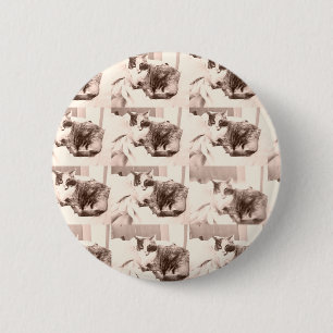 Badge Rond 5 Cm Vintage Calico Cat / Photographie noir et blanc