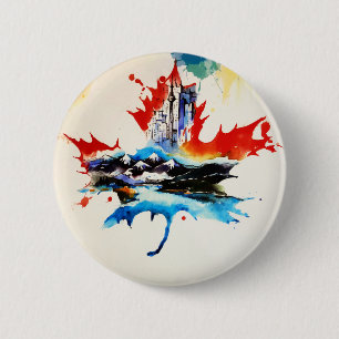 Badge Rond 5 Cm Vintage Canada Maple Leaf Travel Love Aquarelle