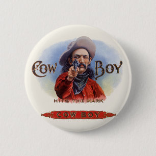 Badge Rond 5 Cm Vintage Cigar Étiquette Art, Cowboy frappe la marq