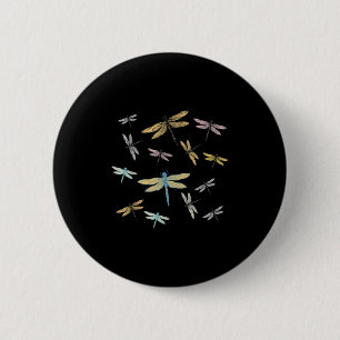 Badge Rond 5 Cm Vintage Colorful Graphic Motif Nature Dragonfly