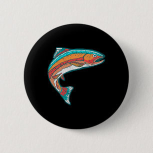 Badge Rond 5 Cm Vintage Colorful Trout Fishing Retro Fish Graphic