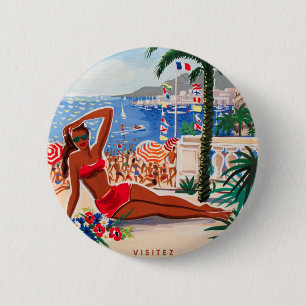 Badge Rond 5 Cm Vintage Côte d'Azur Beach Girl