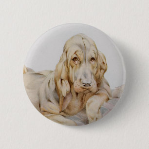 Badge Rond 5 Cm Vintage Cute Bloodhounds, Puppy Dogs by EJ Detmold