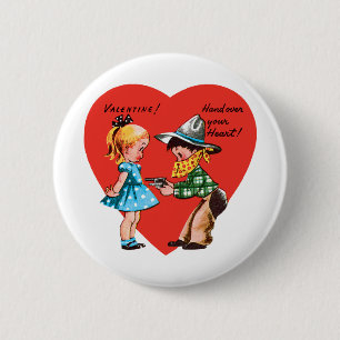Badge Rond 5 Cm Vintage Cute Valentine's Day, Girl with Cowboy