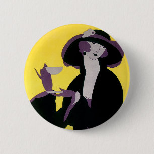 Badge Rond 5 Cm Vintage Élégante Femme Boire Tea Party après-midi