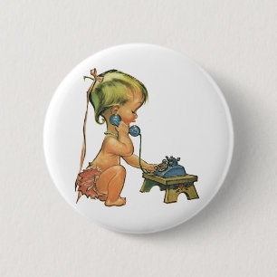 Badge Rond 5 Cm Vintage enfant mignonne blond fille parler sur le 