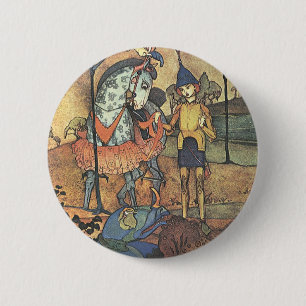 Badge Rond 5 Cm Vintage Fairy Tale, Un Chevalier courageux et un D