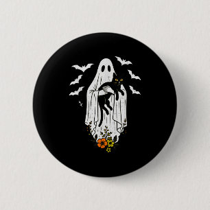 Badge Rond 5 Cm Vintage Fantôme tenant Chat Halloween Kitty Meow C