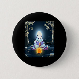 Badge Rond 5 Cm Vintage Ghost Book Reading Camping Forêt Hallowee