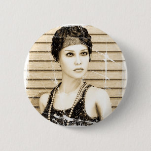 Badge Rond 5 Cm Vintage Girl, ancien effet photo
