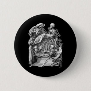 Badge Rond 5 Cm Vintage Goth Skeleton Engraving Memento Mori Hallo